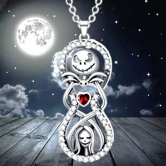 Necklace Nightmare Before Christmas Jack & Sally Rhinestones Disney Love Crystal - Picture 3 of 4